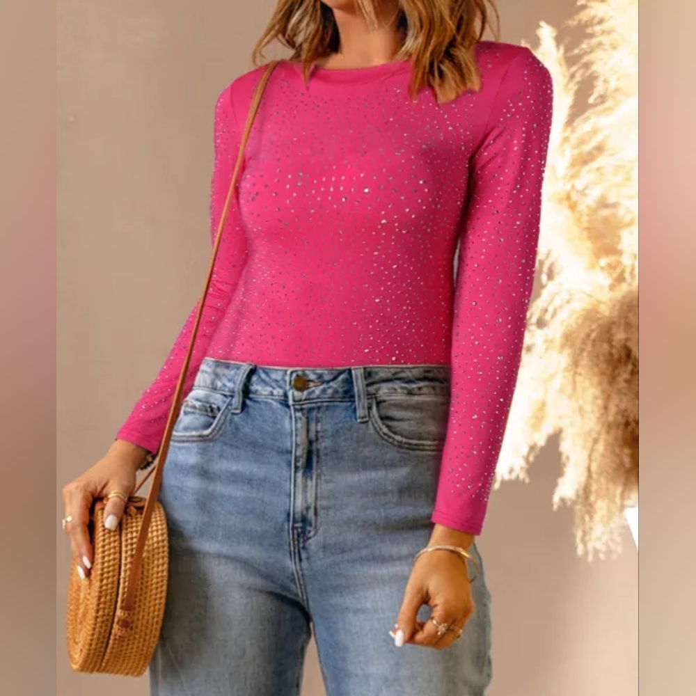 Fierce Hot Pink Rhinestone Bodysuit
